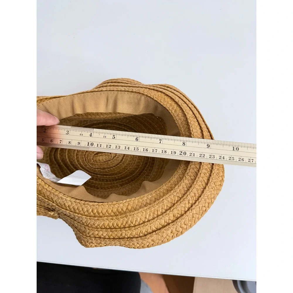 The Children's Place Girls Straw Fedora Hat Tan Beaded Band‎ S/P 4-6 Summer Hat